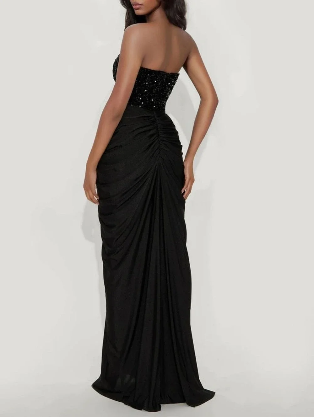 Strapless Black Sequin Mermaid Evening Dress